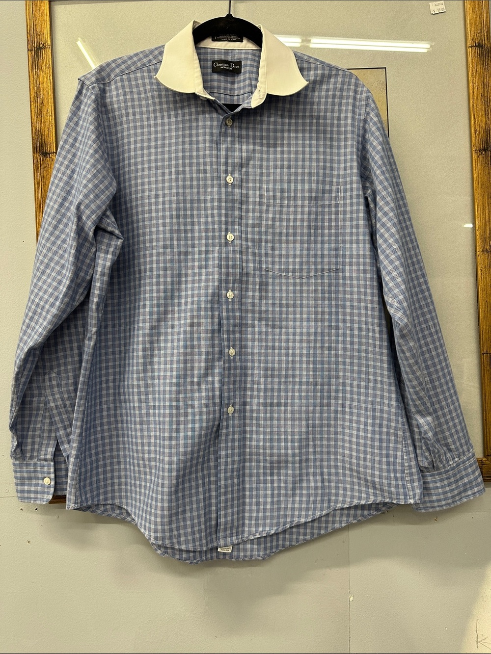 Dior Light Blue Check Dress Shirt with White Contrast Collar